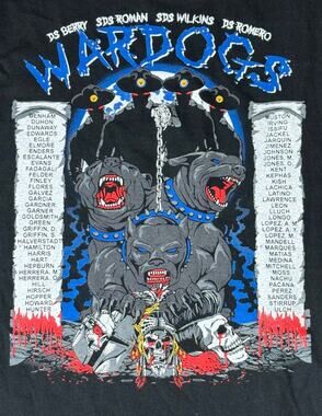 Bravo Battery WARDOGS Graphic T-Shirt XL Black Military Dog Skull Graphic
